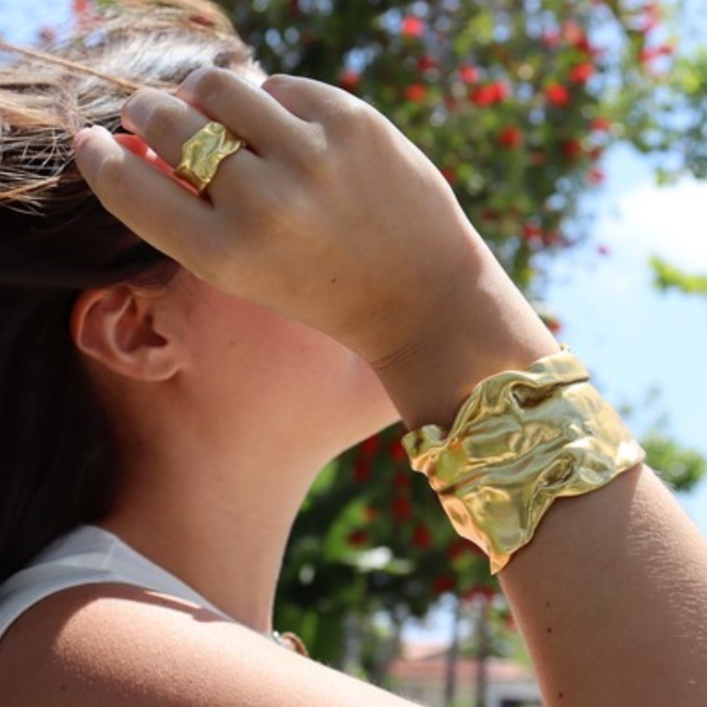 KARINE SULTAN 
Trendy Crumpled Foil Gold Cuff Bracelet